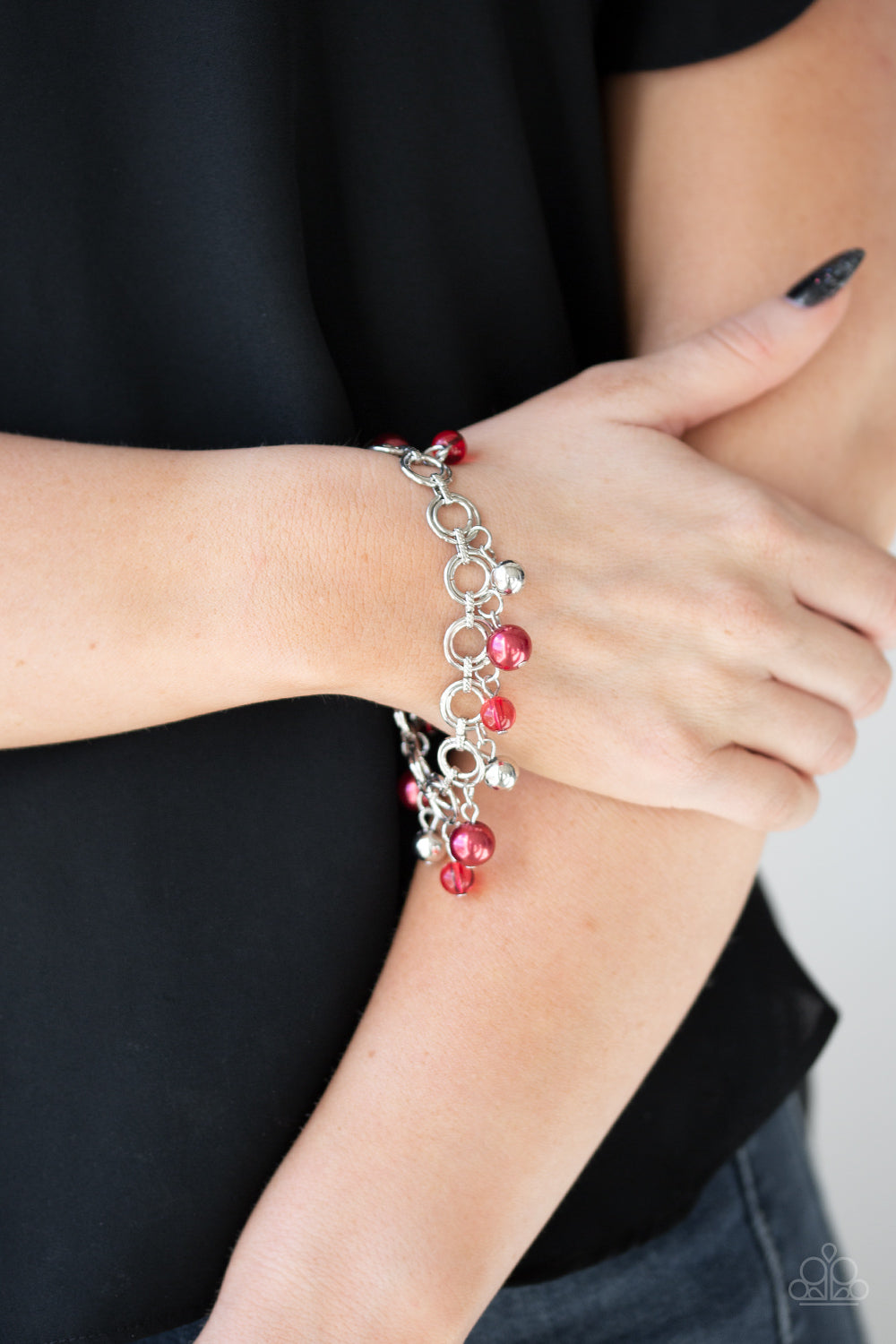 Fancy Fascination- Red and Silver Bracelet- Paparazzi Accessories