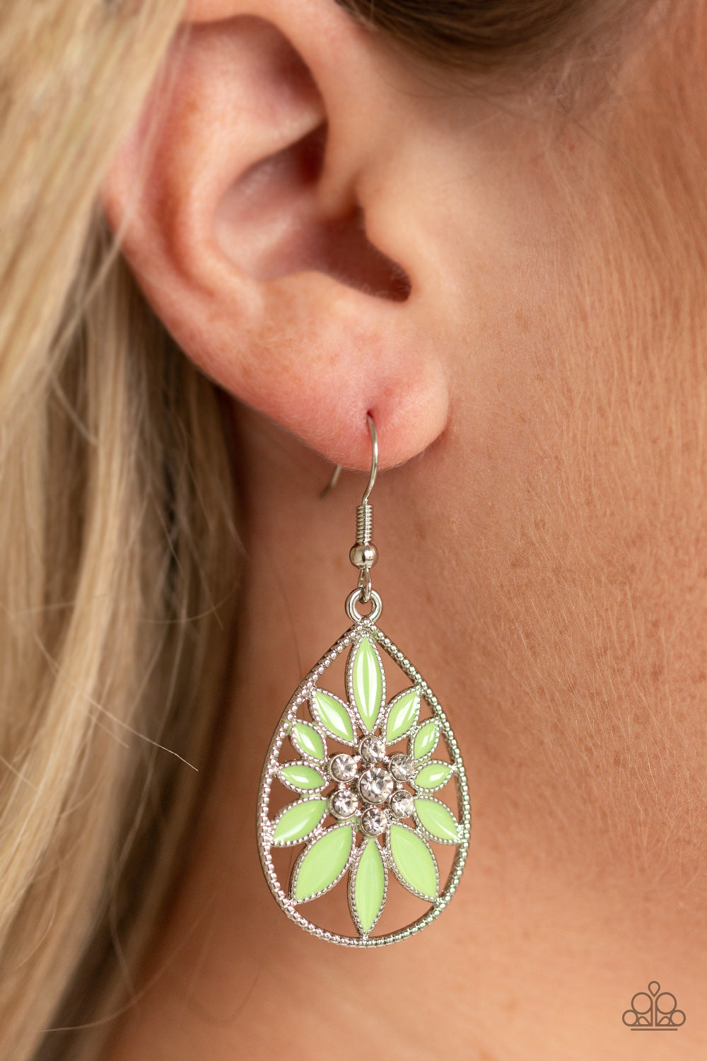 Floral Morals- Green and Silver Earrings- Paparazzi Accessories