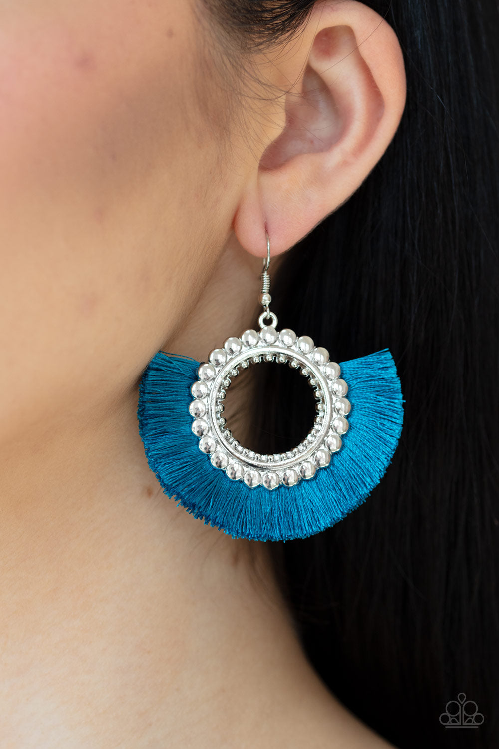 Fringe Fanatic- Blue and Silver Earrings- Paparazzi Accessories