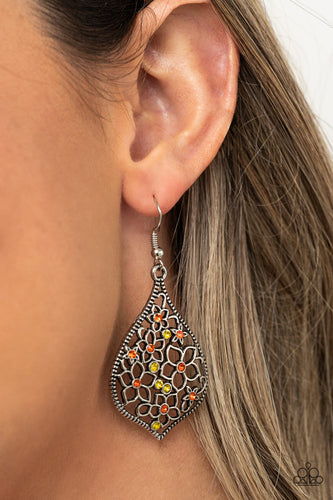 Full Out Florals- Multicolored Silver Earrings- Paparazzi Accessories