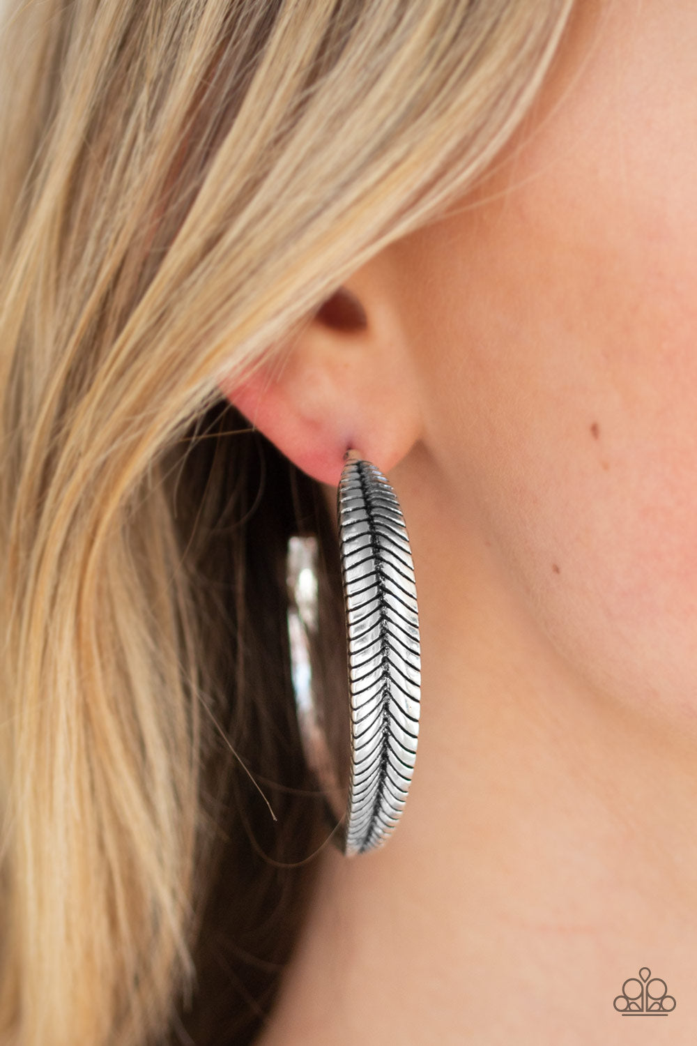 Funky Feathers- Silver Earrings- Paparazzi Accessories