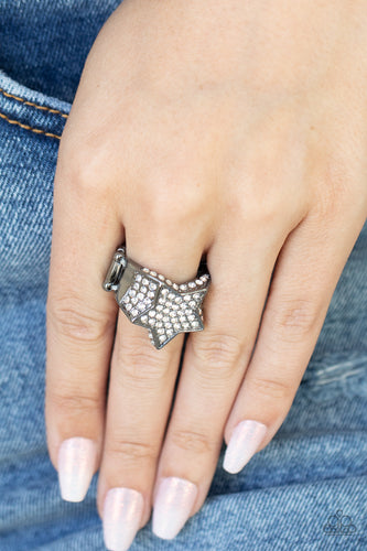 Here Come The Fireworks- White and Gunmetal Ring- Paparazzi Accessories