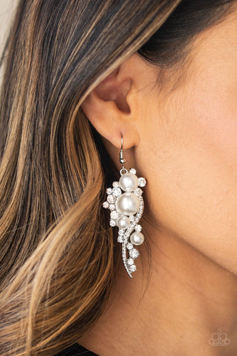 High-End Elegance- White and Silver Earrings- Paparazzi Accessories