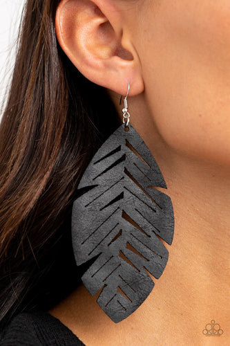 I Want To Fly- Black Leather Earrings Paparazzi Accessories