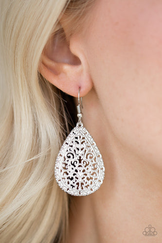 Indie Idol- White and Silver Earrings- Paparazzi Accessories