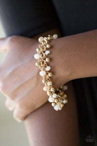 Just For The FUND Of It!- White and Gold Bracelet- Paparazzi Accessories