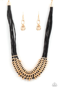 Lock, Stock, and SPARKLE- Black and Gold Necklace- Paparazzi Accessories