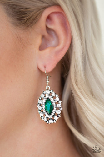 Long May She Reign- Green and Silver Earrings- Paparazzi Accessories