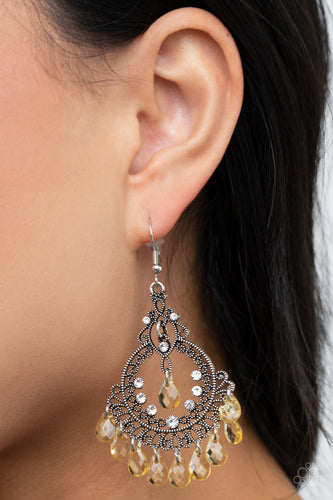 Lyrical Luster- Yellow and Silver Earrings- Paparazzi Accessories