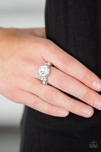 Poshly Pampered- White and Silver Ring- Paparazzi Accessories