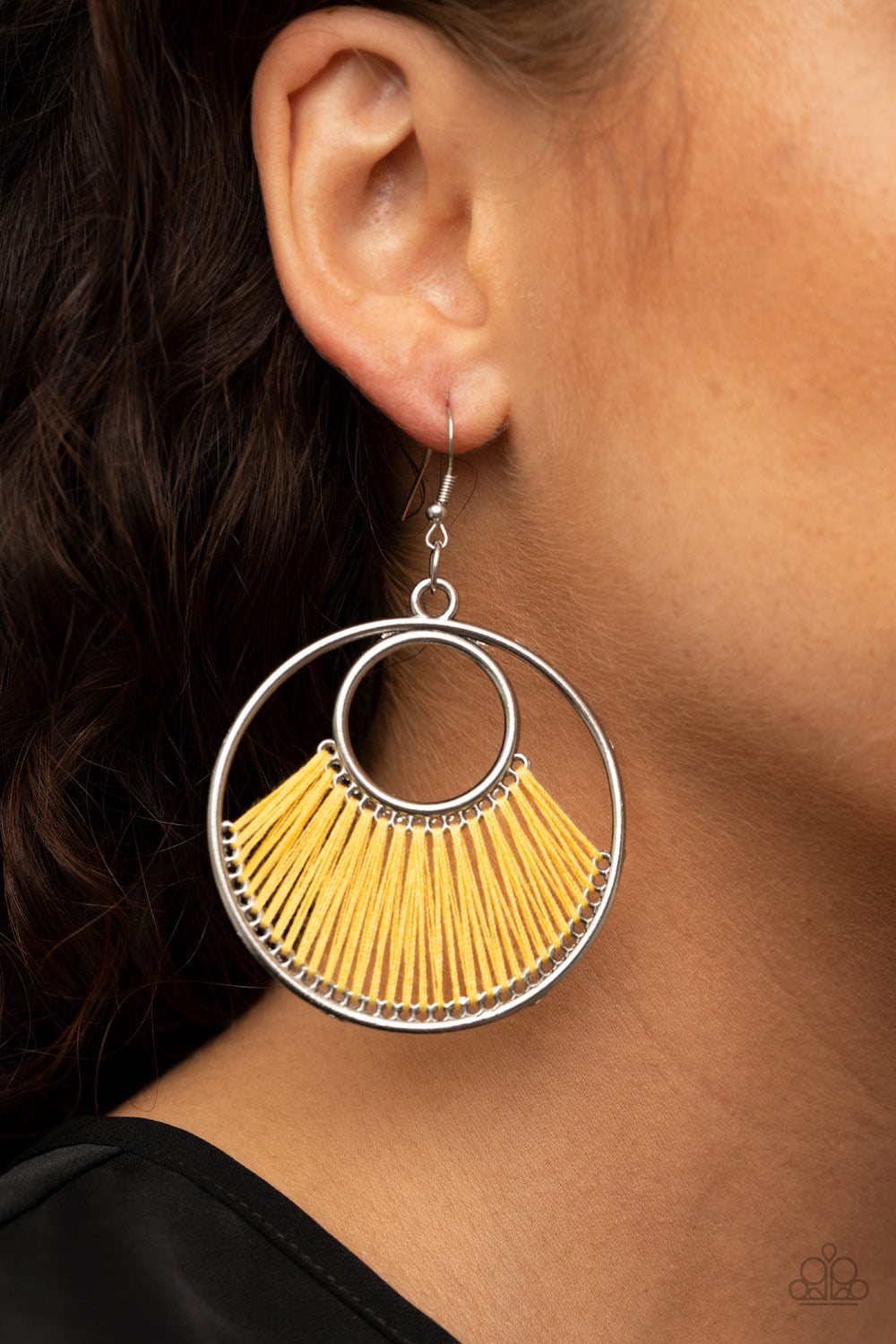 Really High Strung- Yellow and Silver Earrings- Paparazzi Accessories