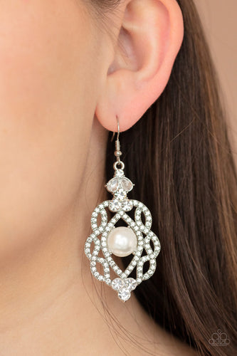 Rhinestone Renaissance- White and Silver Earrings- Paparazzi Accessories
