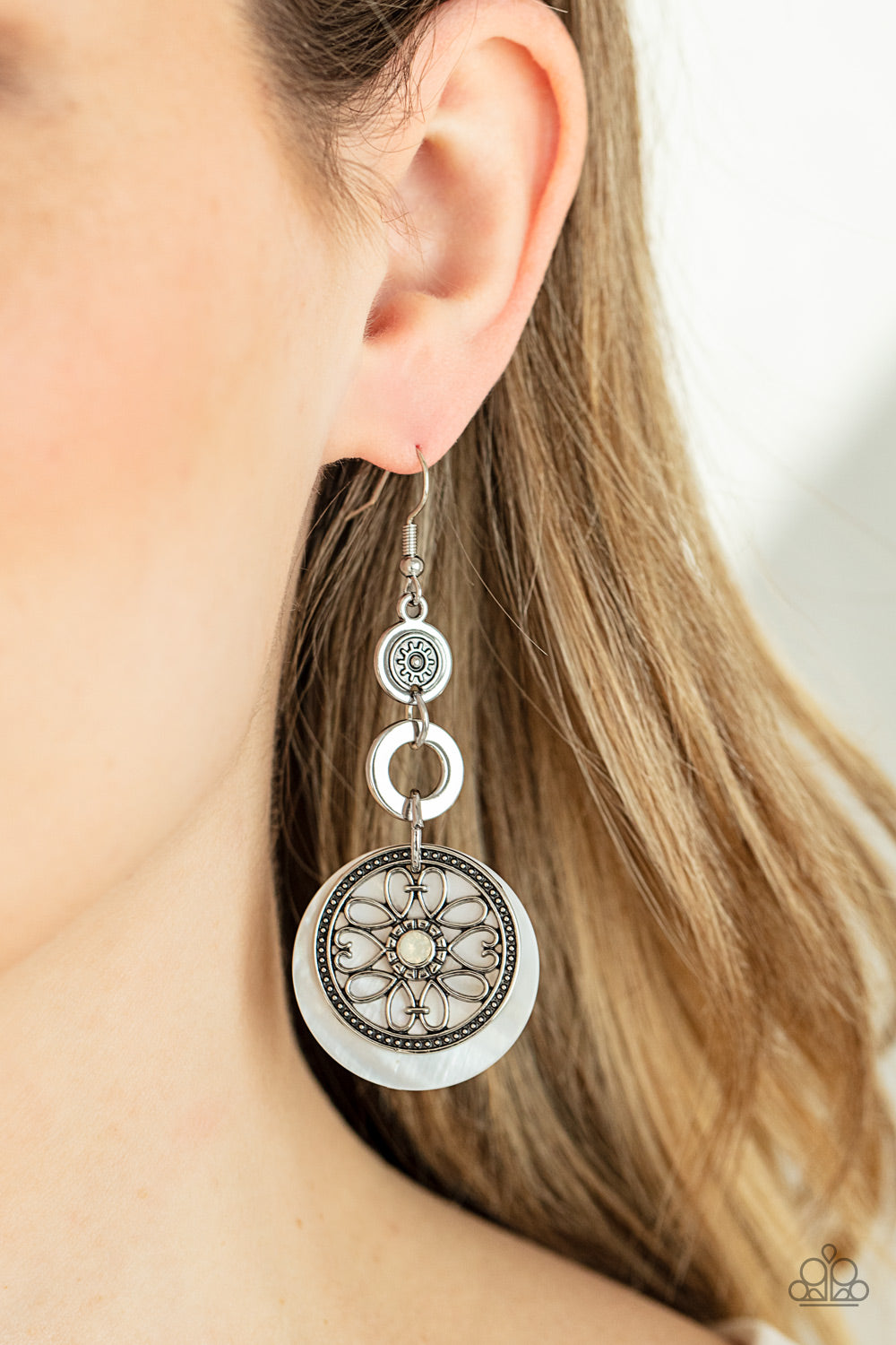 Royal Marina- White and Silver Earrings- Paparazzi Accessories