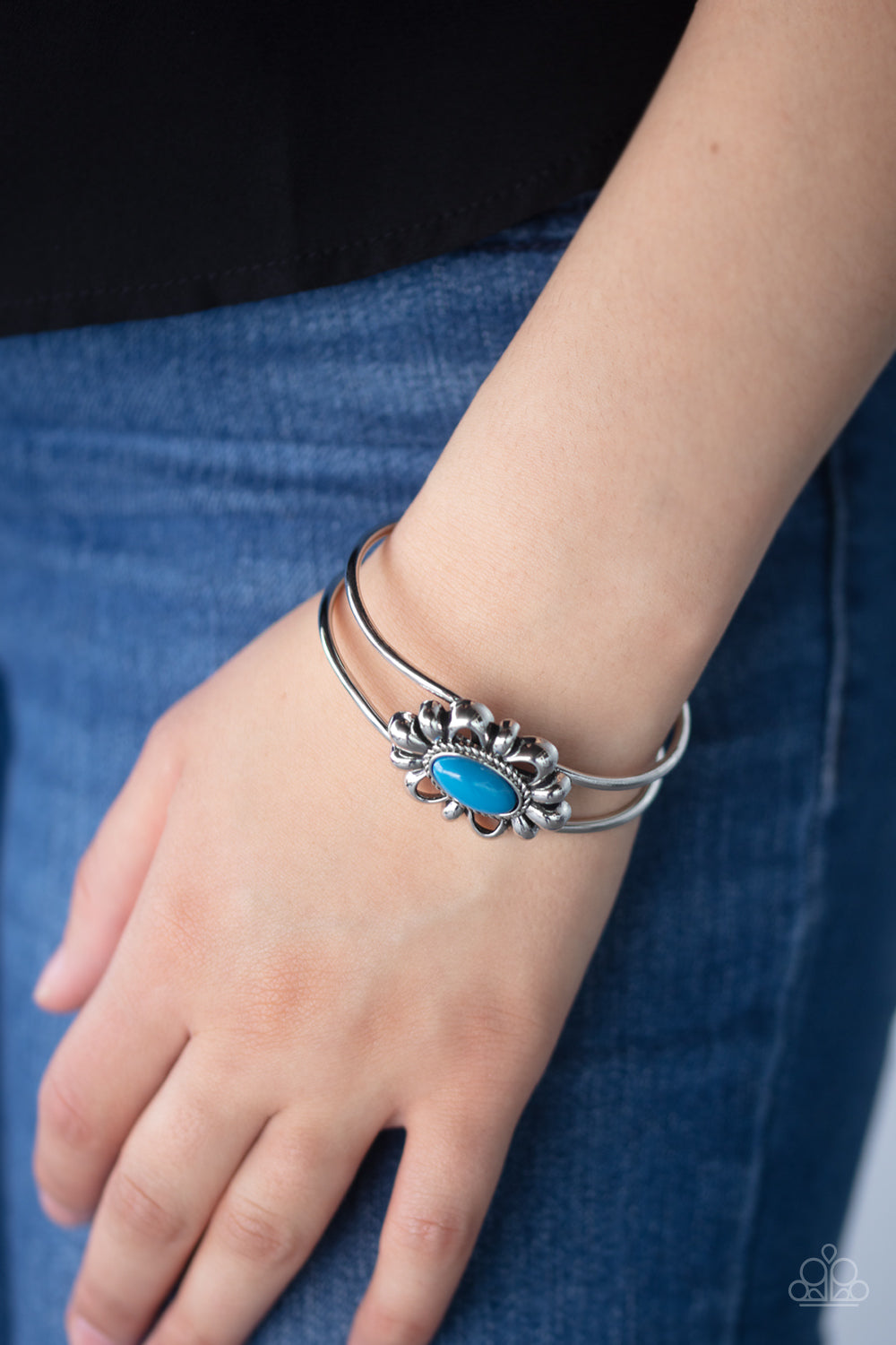 Serene Succulent- Blue and Silver Bracelet- Paparazzi Accessories