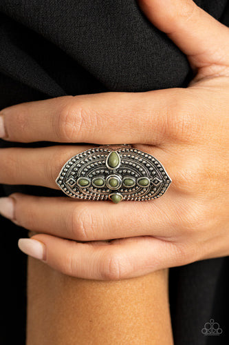 Shield In Place- Green and Silver Ring- Paparazzi Accessories