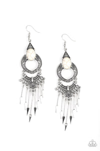 Southern Spearhead- White and Silver Earrings- Paparazzi Accessories