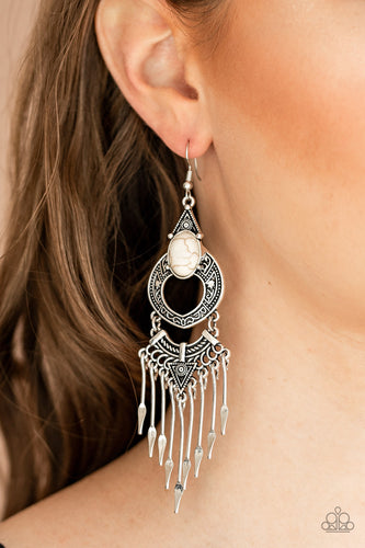 Southern Spearhead- White and Silver Earrings- Paparazzi Accessories