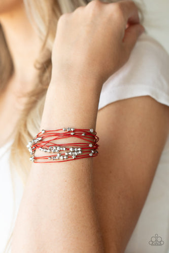 Star-Studded Affair- Red and Silver Bracelet- Paparazzi Accessories