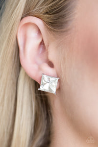The Big Bang- White and Silver Earrings- Paparazzi Accessories