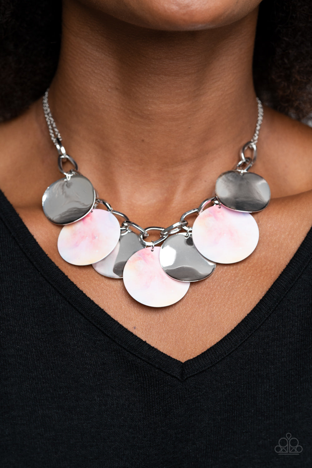 Tie Dye Drama- Multicolored Silver Necklace- Paparazzi Accessories