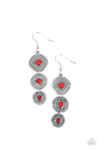 Totem Temptress- Red and Silver Earrings- Paparazzi Accessories