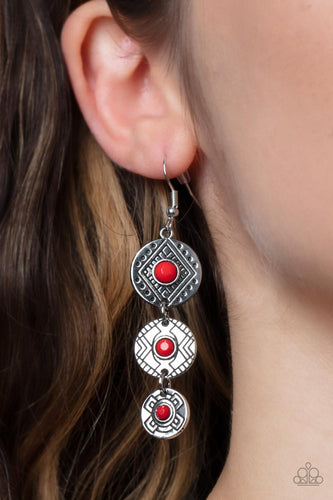 Totem Temptress- Red and Silver Earrings- Paparazzi Accessories
