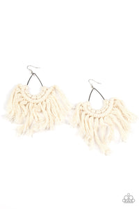 Wanna Piece Of MACRAME- White and Silver Earrings- Paparazzi Accessories
