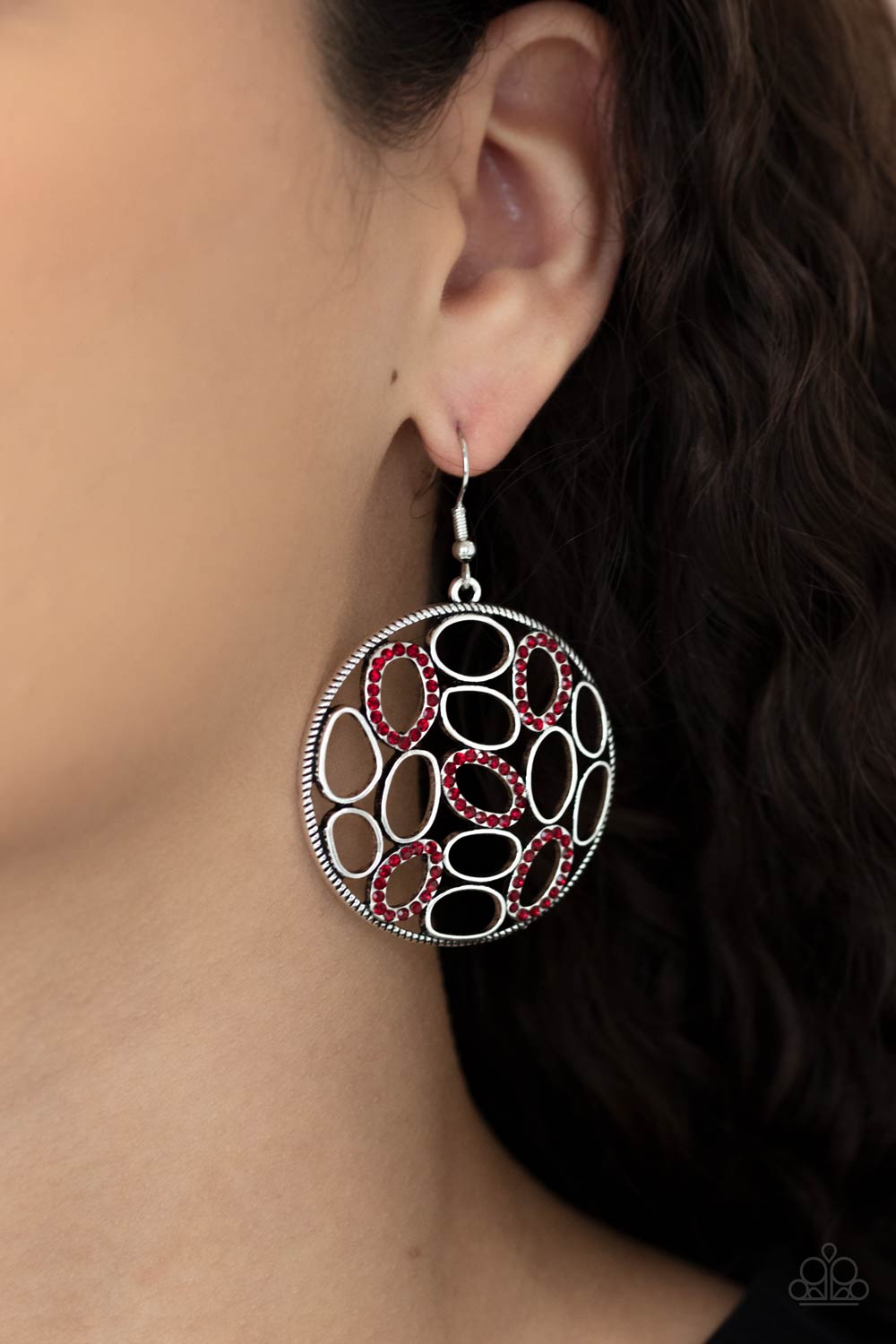 Watch OVAL Me- Red and Silver Earrings- Paparazzi Accessories