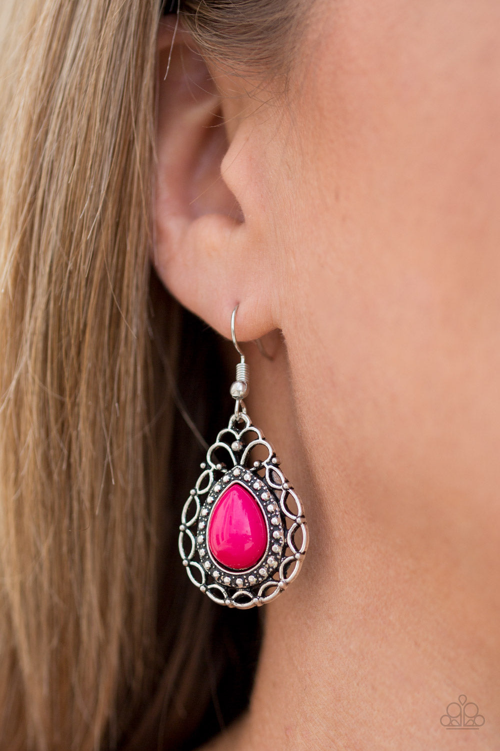 Flirty Finesse- Pink and Silver Earrings- Paparazzi Accessories