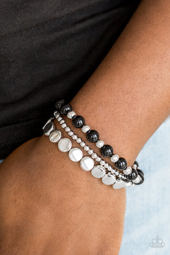 Girly Girl Glamour- Black and Silver Bracelet- Paparazzi Accessories