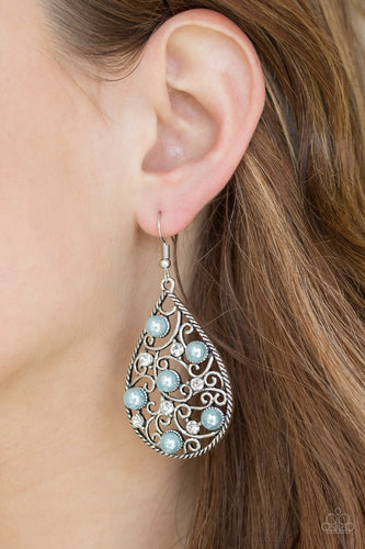 Glowing Vineyards- Blue and Silver Earrings-Paparazzi Accessories
