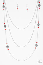 Load image into Gallery viewer, Hibiscus Hideaway- Red and Silver Necklace- Paparazzi Accessories