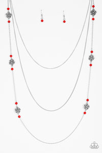 Hibiscus Hideaway- Red and Silver Necklace- Paparazzi Accessories