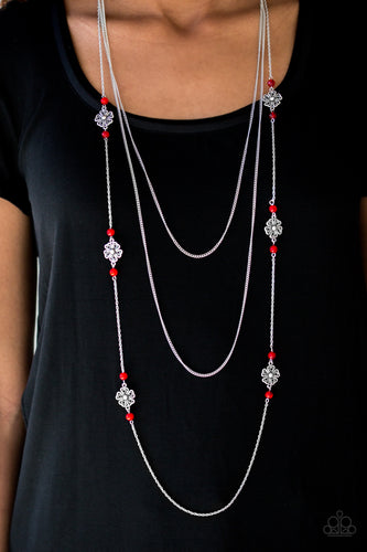 Hibiscus Hideaway- Red and Silver Necklace- Paparazzi Accessories
