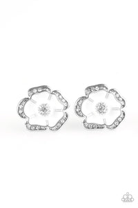 Hibiscus Springs- White ad Silver Earrings- Paparazzi Accessories
