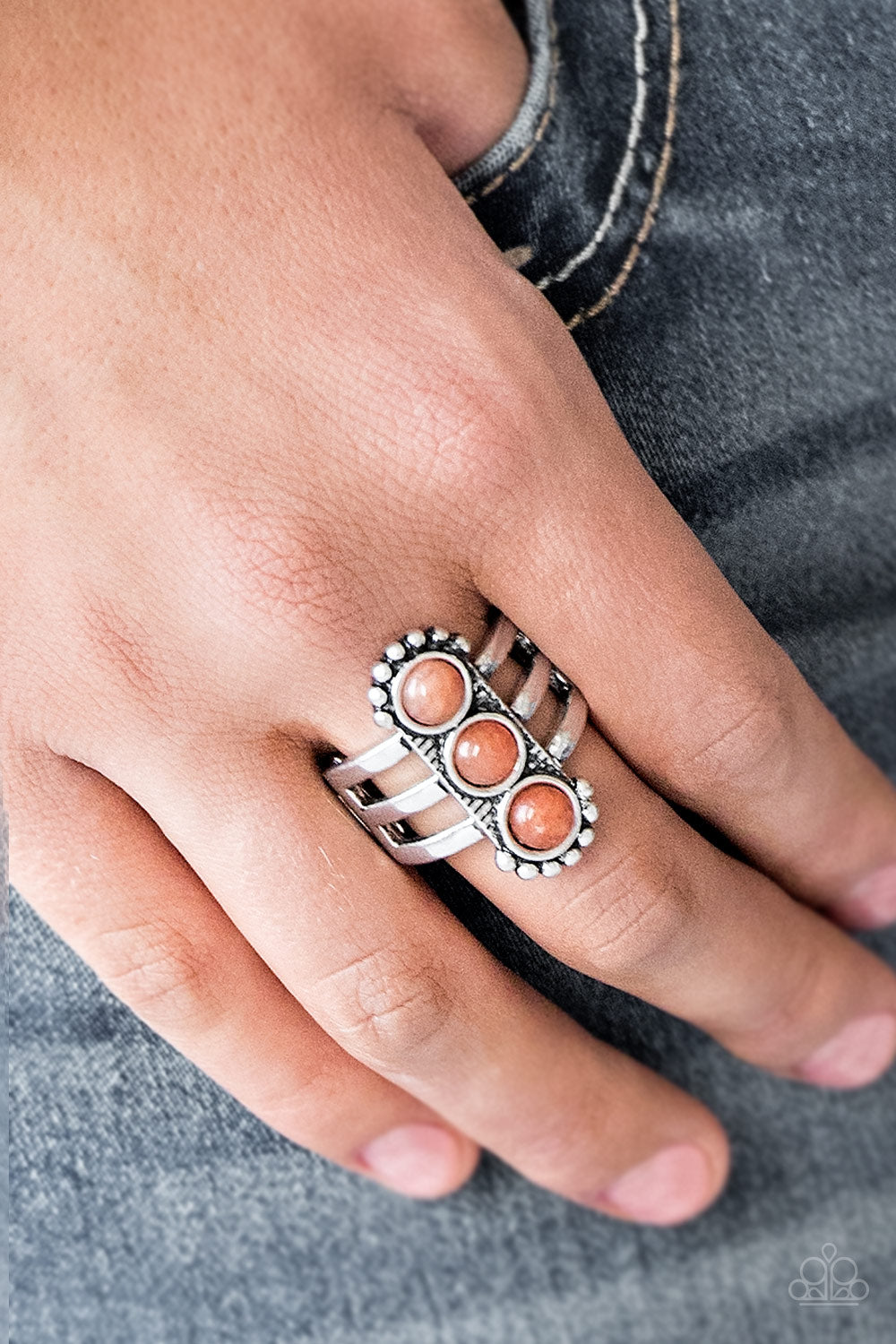 Rio Trio- Orange and Silver Ring- Paparazzi Accessories
