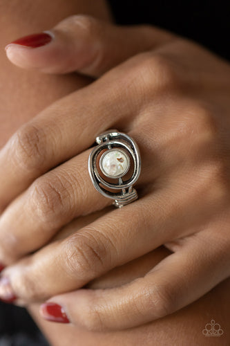 Celestial Karma - White and Silver Ring- Paparazzi Accessories