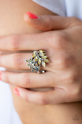 Glowing Gardenista - Yellow and Silver Ring- Paparazzi Accessories