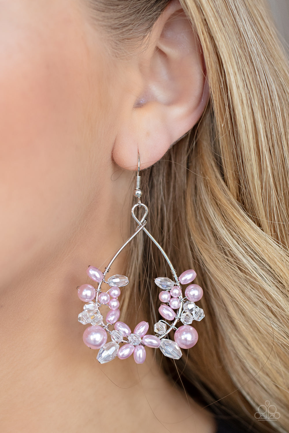 Marina Banquet - Pink and Silver Earrings- Paparazzi Accessories