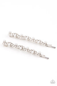 Ballroom Banquet - White and Silver Hair Pins- Paparazzi Accessories