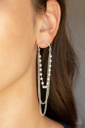 Vintage VIP - White and Silver Earrings- Paparazzi Accessories