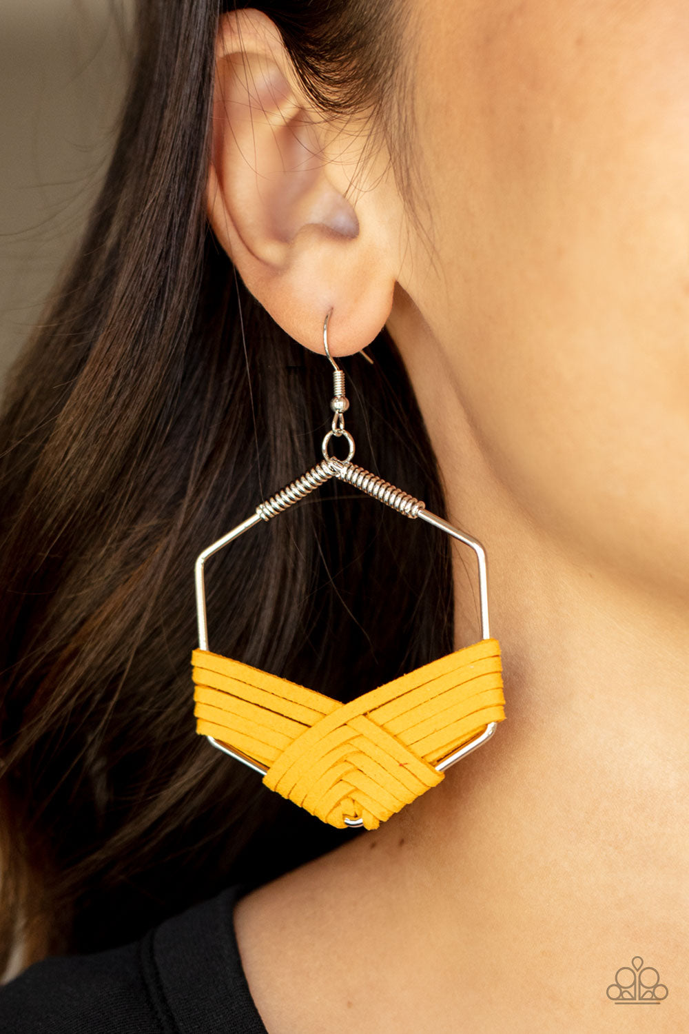 Suede Solstice - Yellow and Silver Earrings- Paparazzi Accessories