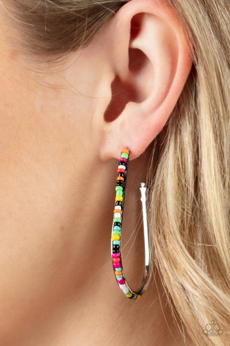Beaded Bauble - Multicolored Silver Earrings- Paparazzi Accessories