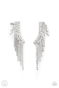 Thunderstruck Sparkle - White and Silver Earrings- Paparazzi Accessories