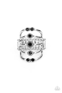 Layer On The Luster - Black and Silver Ring- Paparazzi Accessories