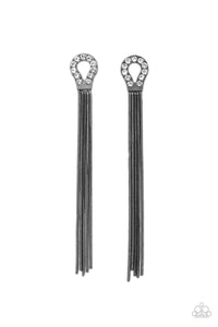 Dallas Debutante - White and Gunmetal Earrings- Paparazzi Accessories