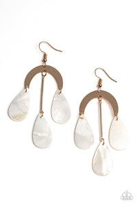 Atlantis Ambience - White and Gold Earrings- Paparazzi Accessories