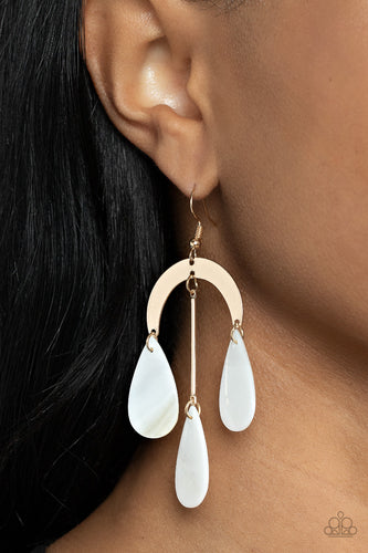 Atlantis Ambience - White and Gold Earrings- Paparazzi Accessories