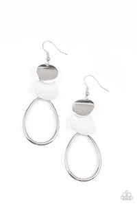 Retro Reception - White and Silver Earrings- Paparazzi Accessories