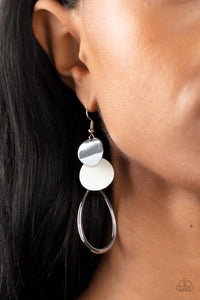 Retro Reception - White and Silver Earrings- Paparazzi Accessories